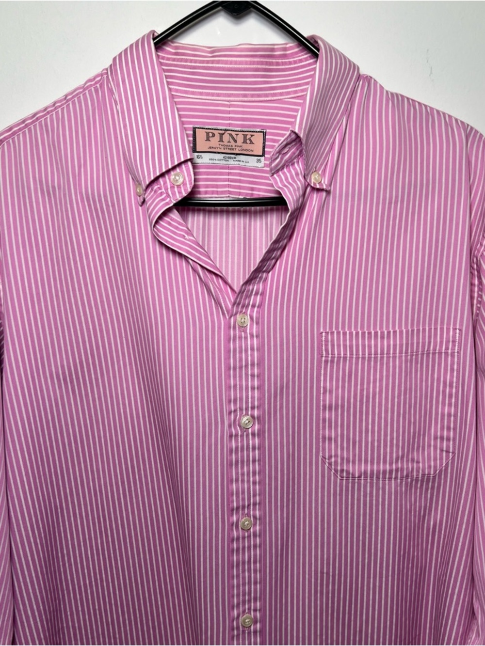 Thomas Pink Jermyn Street London Mens Pink White Striped Button Down Dress Shirt - Picture 6 of 14
